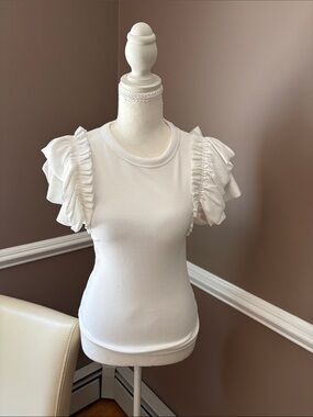 Express White Ruffle Sleeve Tank Top